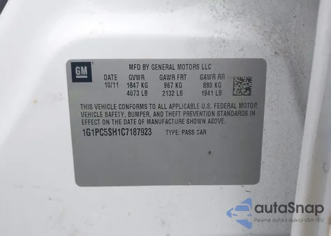 2012 Chevrolet Cruze Ls из США, поврежденный, VIN 1G1PC5SH1C7187923